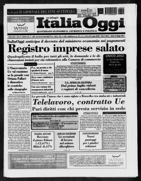 Italia oggi : quotidiano di economia finanza e politica